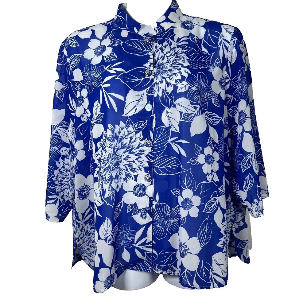 Drapers and Damons Womens Floral Button Up Shirt Size 2X Tropical Lightweight
